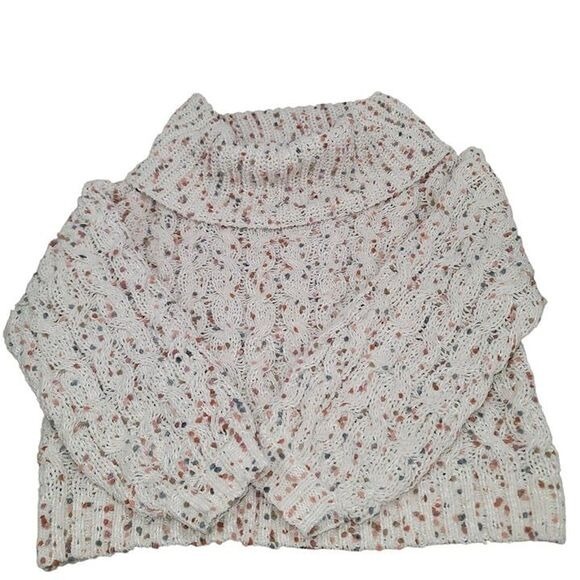 Moon & Madison Womens S Cream Cowl Neck Speckled Knit Chunky Preppy Fisherman - Picture 4 of 11